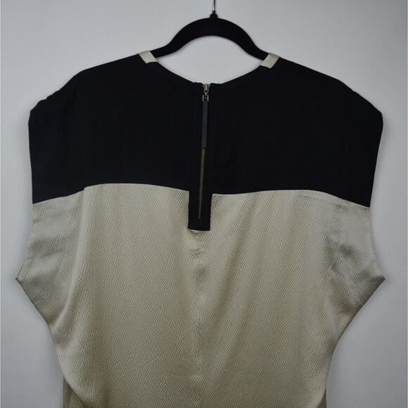 Helmut Lang Gravel Silk Long Blouse Cream Black Cap Sleeve Womens Medium $255 - Picture 9 of 16